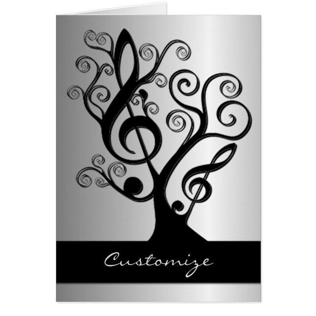 Black and Silver Music Treble Clef Tree Card (Devant)