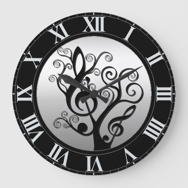 Black and Silver Music Treble Clef Tree Horloge mu (Recto)