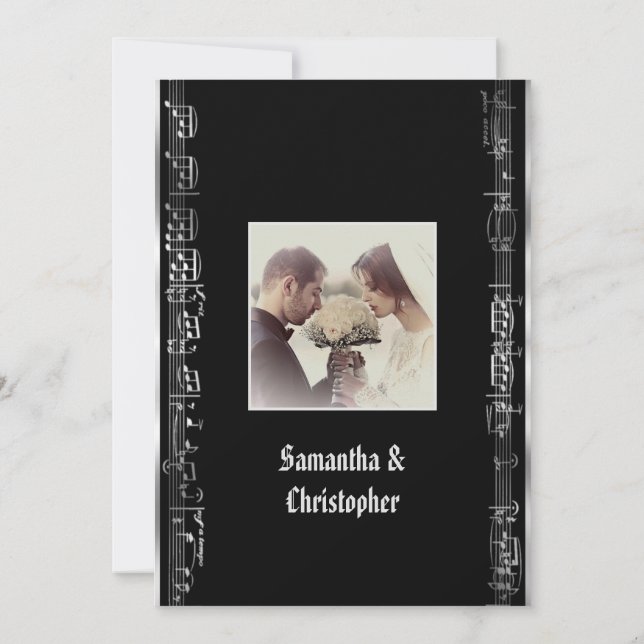 Black and silver wedding photo invitation (Dos)