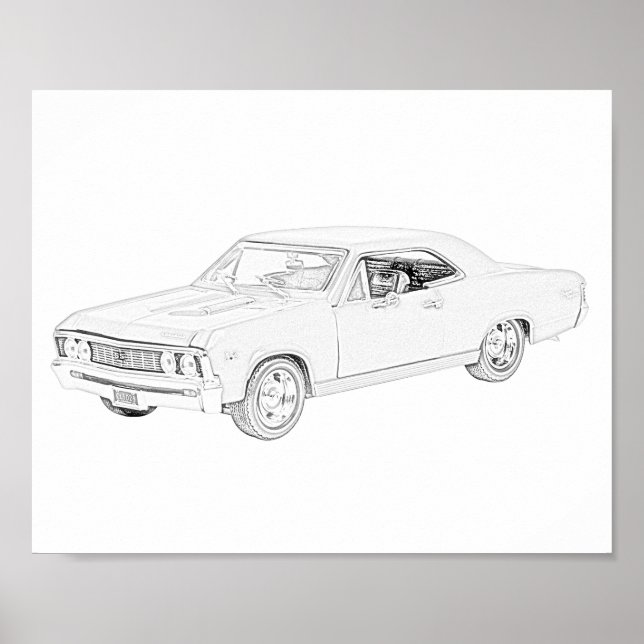 Black and White 1967 Chevelle Poster mural Chevell (Devant)