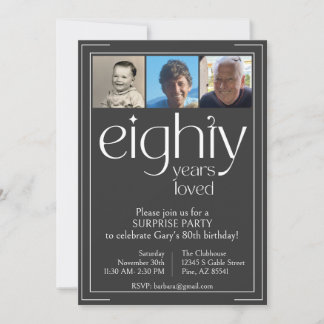 Black and White 80th Birthday Party Invitation