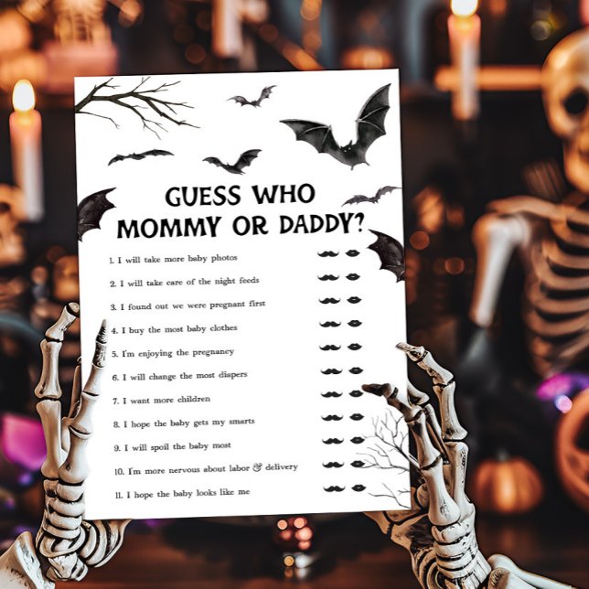 Black and White Bats Devinez qui maman ou papa jeu (Black and White Bats Baby Shower Guess who Mommy or Daddy Game)