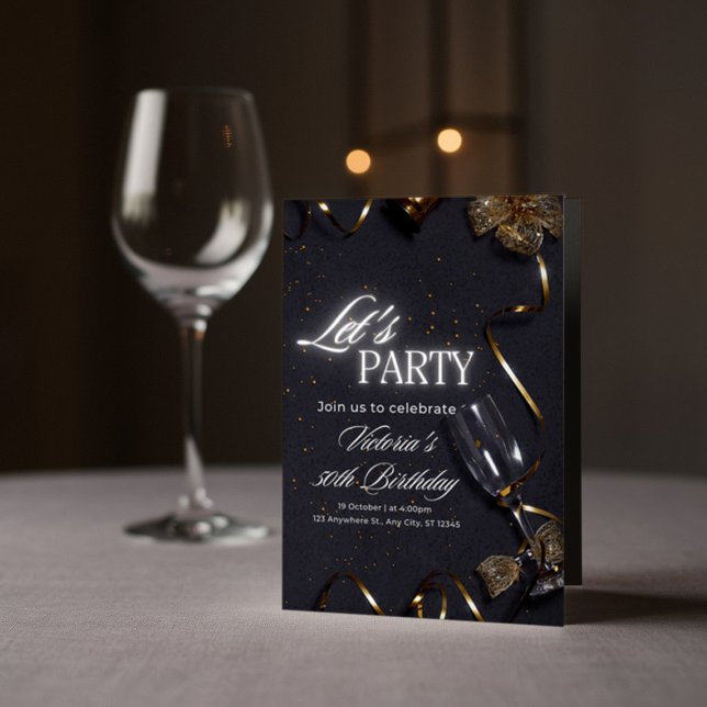 Black and White Elegant 50th Birthday Invitation (Créateur téléchargé)