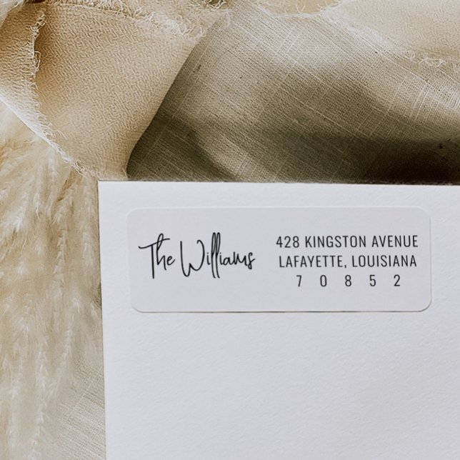 Black and White Fun Modern Return Étiquettes d'adr (White and black text fun and modern return address labels.)