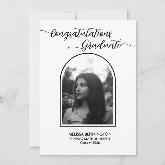 Black-and-white Grad Arched Photo Party Invitation (Devant)