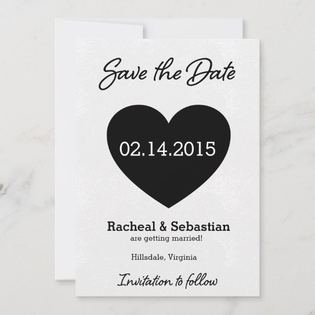 Black and White Heart Enregistrer la carte de date (Devant)