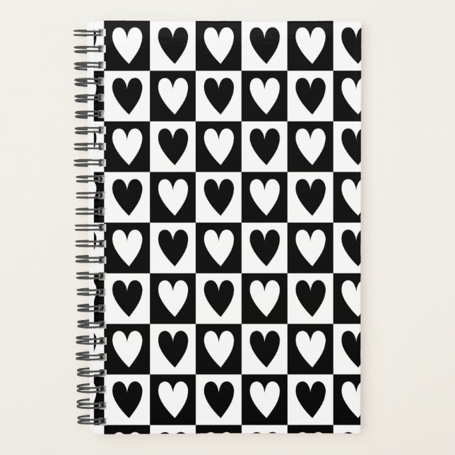 Black and White Hearts Love Planner Notebook (Devant)