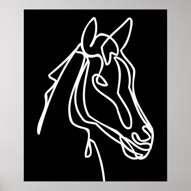 Black and white horse head drawing wall poster (Devant)
