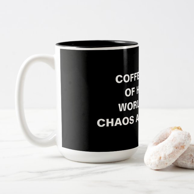 Black and White Minimalist Funny Coffee Quote Mug (Avec donut)