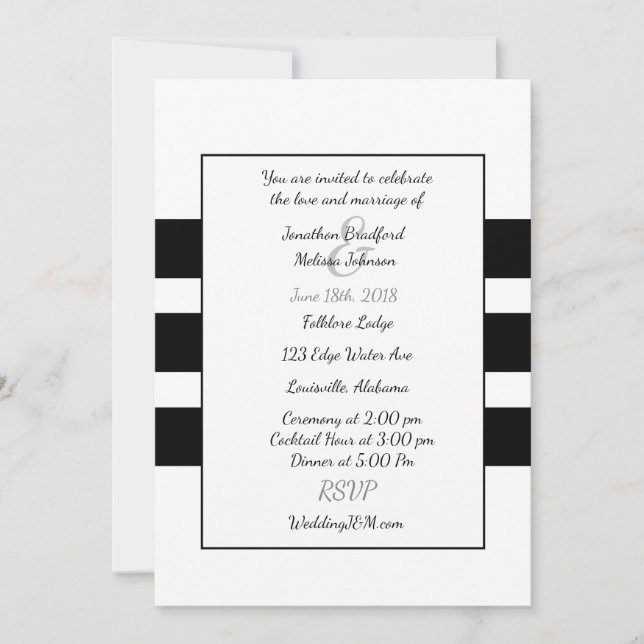 Black and White Modern Stripe Wedding Invitations (Devant)