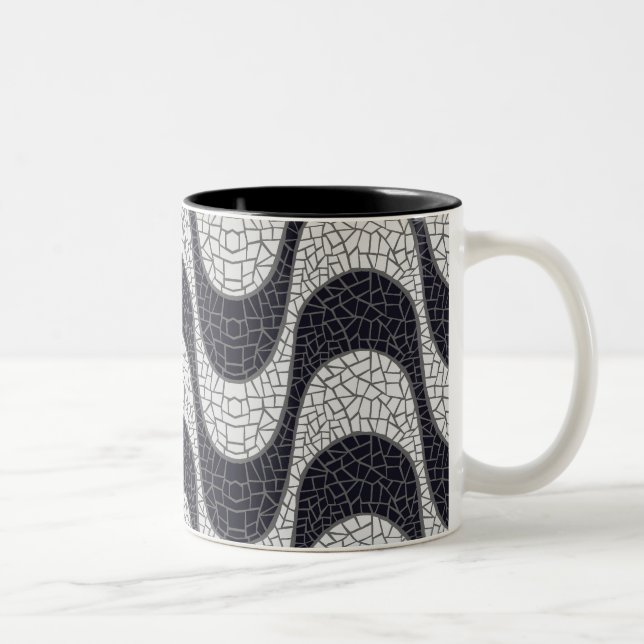 Black and white mosaic wave mug (Droit)