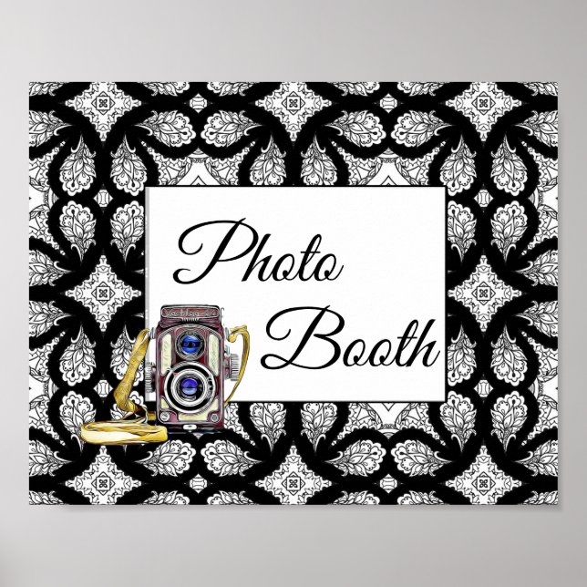 Black and White Photo Booth Wedding Sign Poster (Devant)