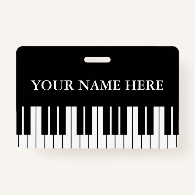 Black and white piano keys custom name badge (Devant)