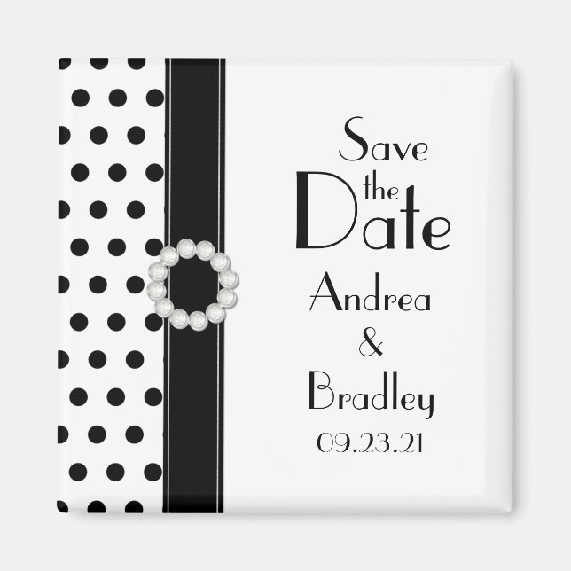 Black and White Polka Dot Save the Date Magnet (Devant)