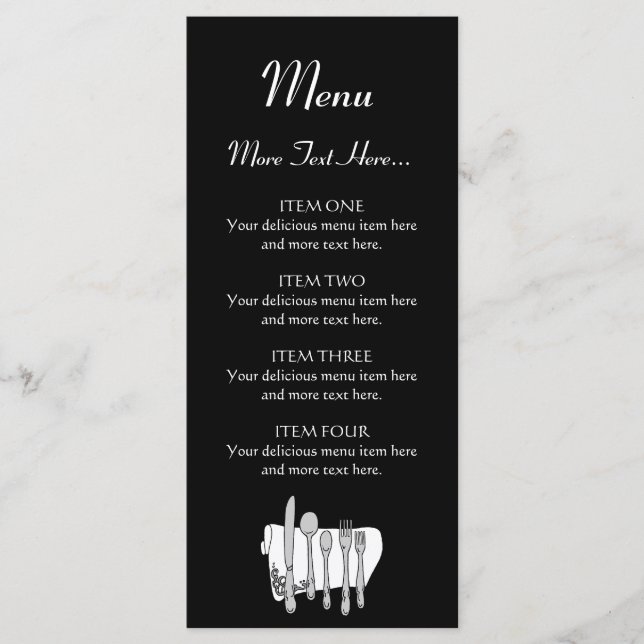 Black and White Siverware Design Menu 4x9 inch (Devant)