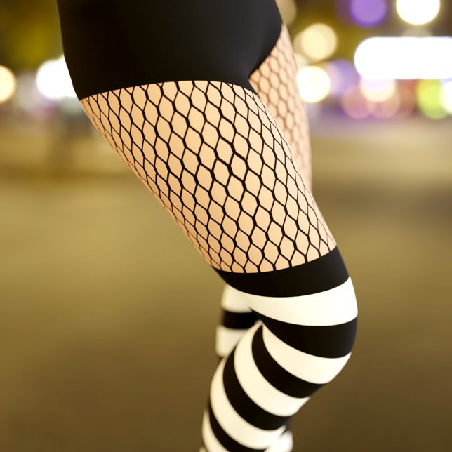 Black and White Striped Socks Fishnet Leggings (Créateur téléchargé)