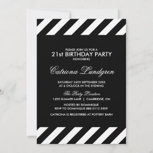 Black and White Stripes Invitation de fête d'anniv