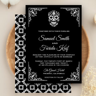 Black and White Sugar Skull Wedding Invitation