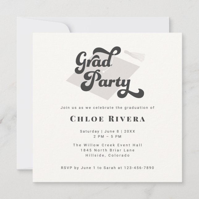 Black and White Tassel Grad Party Invitation (Devant)