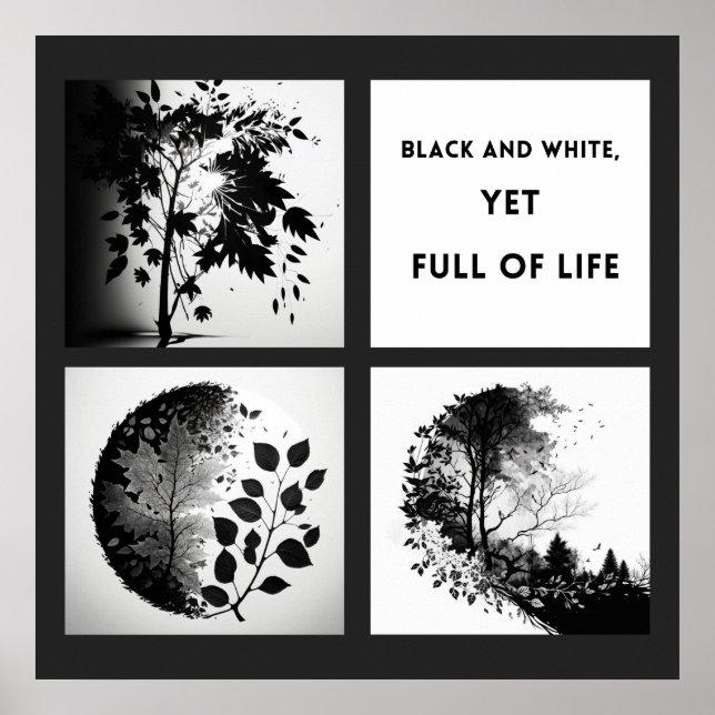 Black and White Tree and Leaf Set -original poster (Devant)