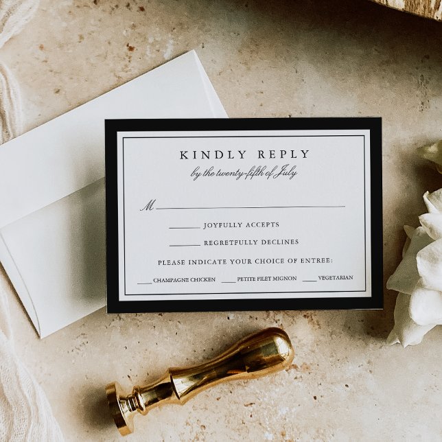 Black and White Wedding RSVP Card w/ Meal Choice (Créateur téléchargé)