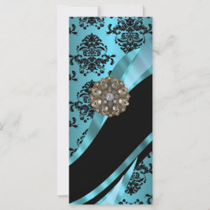 Black & aquamarine damask