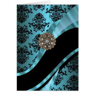 Black & aquamarine damask