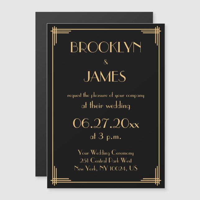 Black Art Déco Great Gatsby Invitation Mariage (Devant / Derrière)