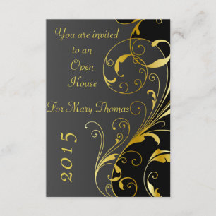 Black avec Gold Flourf Open House Invitation