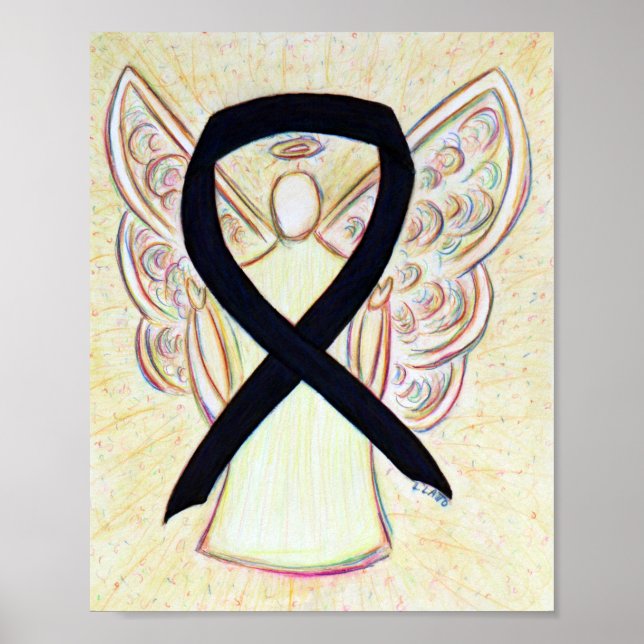 Black Awareness Ribbon Angel Poster Art Imprimer (Devant)