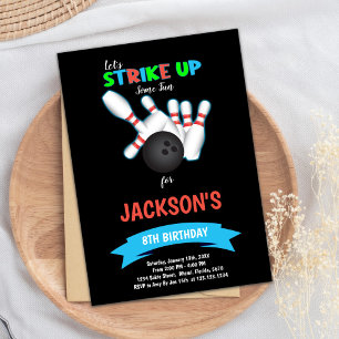 Black Ball Bowling Invitations Anniversaire