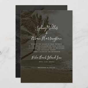 Black Beach Soirée Mariage Palm Trees Invitation