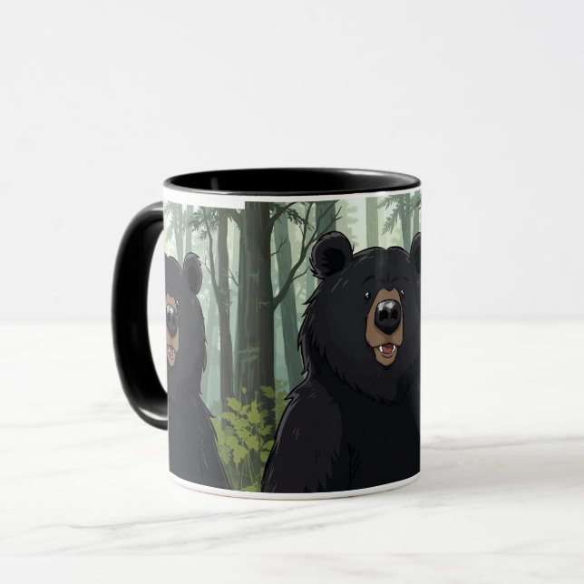Black Bear Forest Mug – Cute Wildlife Coffee Cup G (Devant gauche)