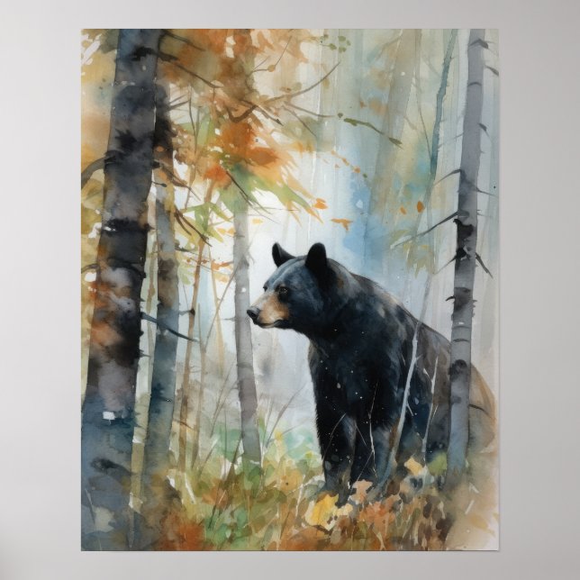 Black Bear Woodland Animal Art Imprimer Poster (Devant)