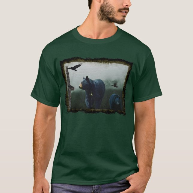 Black Bears, Ravens & Totem Pole Wildlife T-Shirt (Devant)