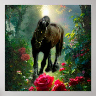Black Beauty Friesian Horse Imaginaire - Poster