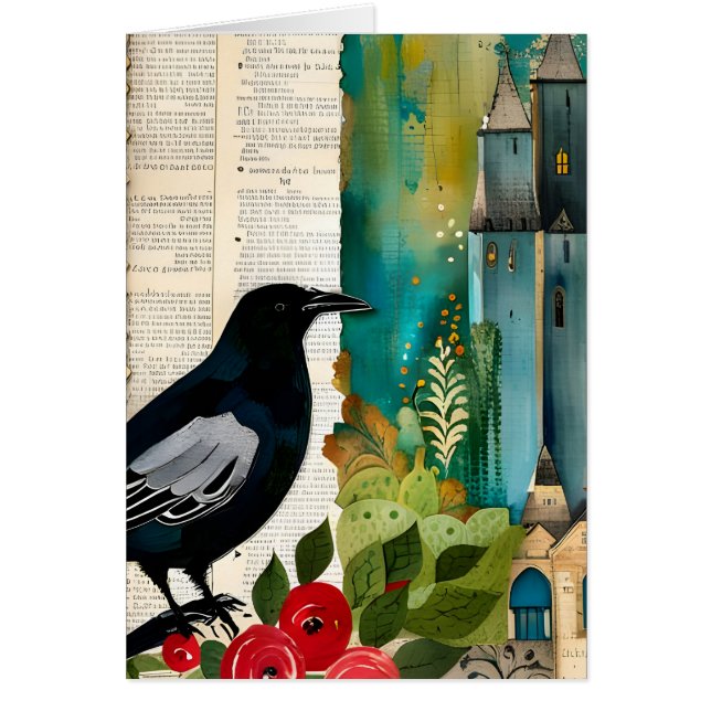 Black Bird Collage Style Vintage Vierge Carte inté (Devant)