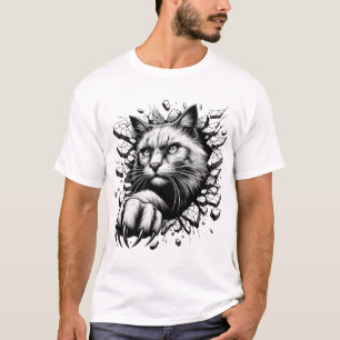 Black Blanc 3D Réaliste Chat Unique Royal T-Shirt