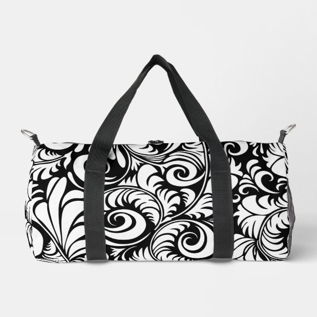 Black Blanc Abstrait Prin Floral Petit sac à doubl (Recto)