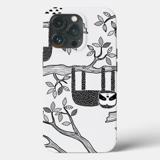 BLack blanc moderne tendance Sloth Coque robuste (Verso)