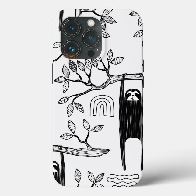 BLack blanc moderne tendance Sloth Coque robuste (Verso)