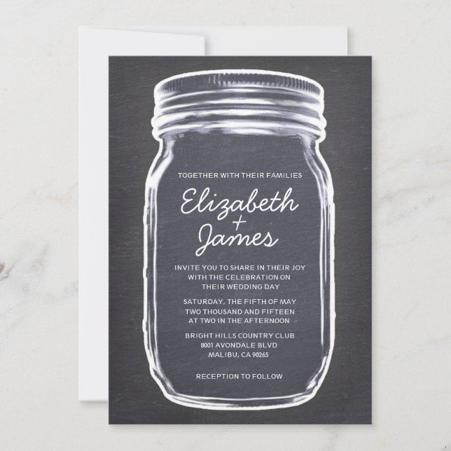 Black Blanc Vintage Mason Jar Invitations de maria (Devant)