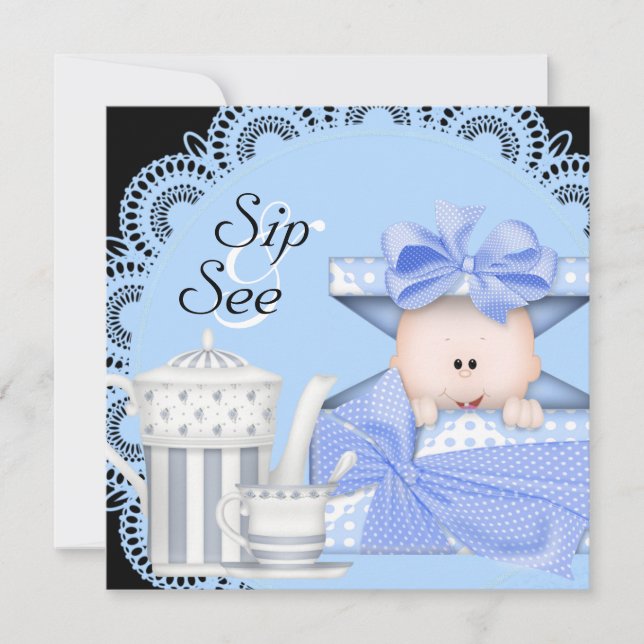 Black Blue Baby Boy Sip & Voir les invitations (Devant)