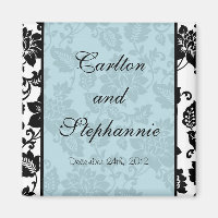 Black/Blue Floral Mariage damassé Magnet Favoriser