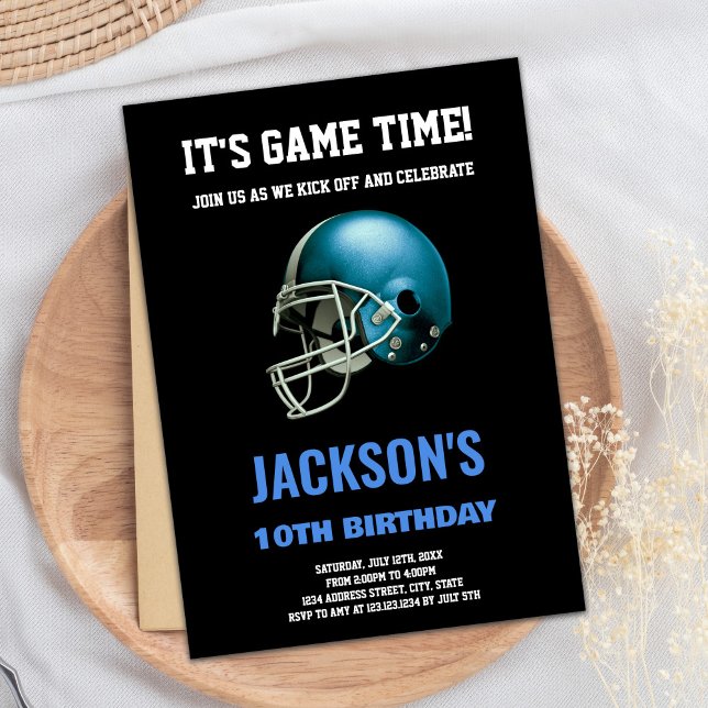 Black Blue Football Invitations Anniversaire (Black Blue Football Birthday Invitations)