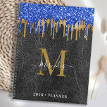 Black Blue Gold Parties scintillant Drivers Monogr<br><div class="desc">Planificateur de calendrier monogramme personnalisé. Gardez vos rendez-vous et votre calendrier à portée de main grâce à nos gouttes de parties scintillant en bleu noir et or modernes et élégantes sur un planificateur en cuir vintage avec une initiale et un nom monogrammés personnalisés. Ce planificateur unique est parfait pour la...</div>