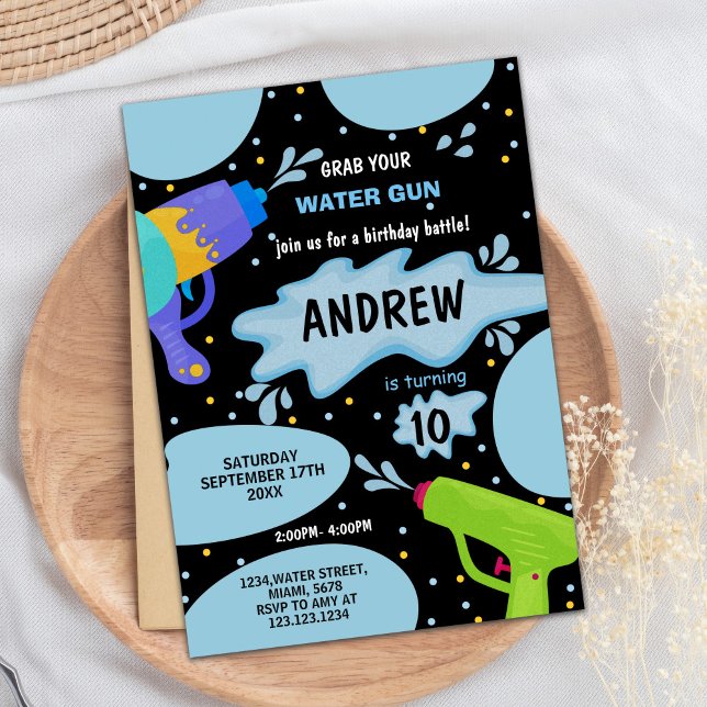 Black Blue Green Water Gun Invitations Anniversair (Black Blue Green Water Gun Birthday Invitations)