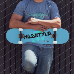 Black Blue Modern Wildstyle Skateboard