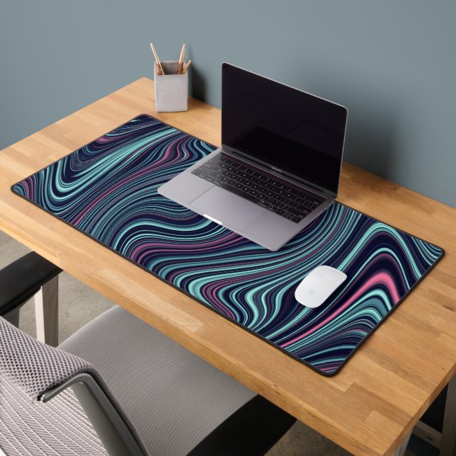 Black Blue Rose Wavy Marbling Agate Abstraction (Bureau 2)