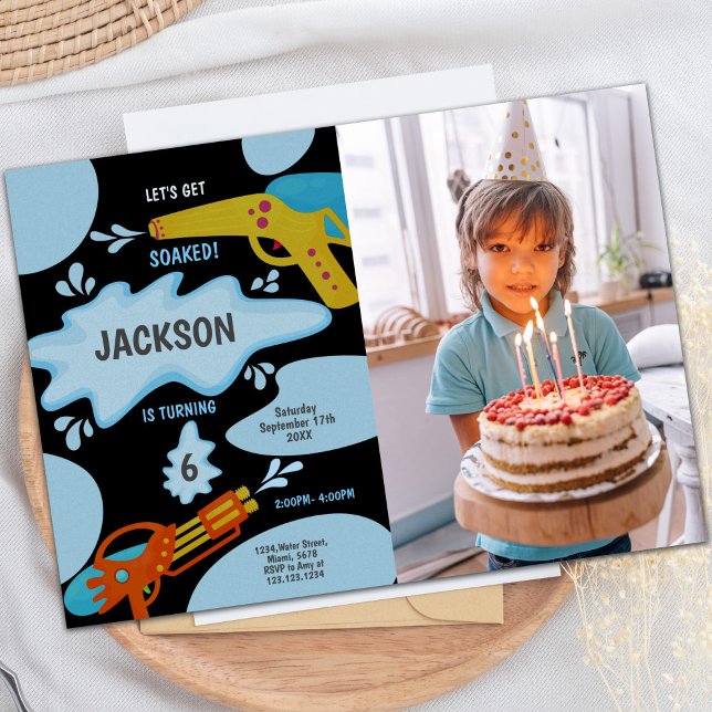 Black Blue Water Gun Invitations avec photo (Black Blue Water Gun Invitations with photo)